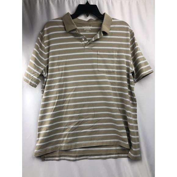 Saddlebred Comfort Flex Polo Shirt Men’s LARGE TAN BLUE WHITE STRIPED - Picture 1 of 3